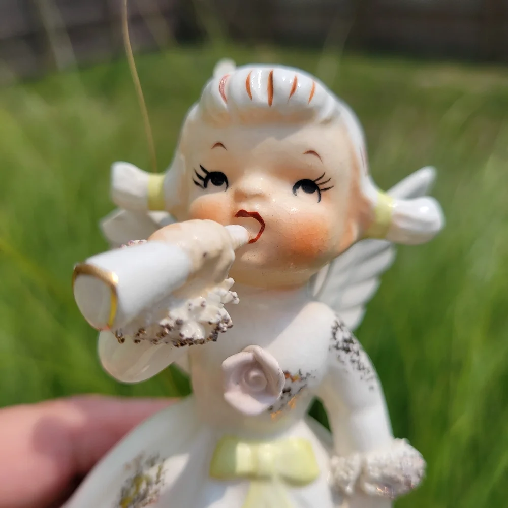 Lefton Exclusive January Girl Angel Figurine ~ Cute! ~ Broken Halo & Wing 😥